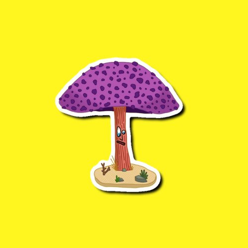 spek custom eco-friendly sticker, spek design, vibrant colours, mushroom themed