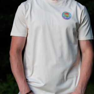 vintage white organic cotton t-shirt, funguyz logo design, unisex, 100% organic cotton t-shirt
