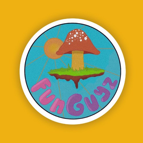 funguyz logo custom eco-friendly sticker, eco-friendly stickers, mushroom design, vibrant colours